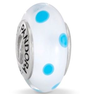 White and blue polka dot glass pandora charm!